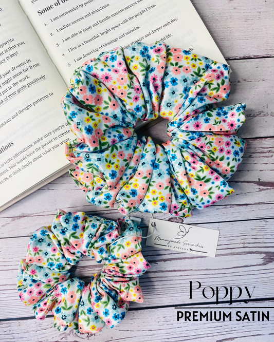 POPPY PREMIUM PRINTED SATIN SCRUNCHIE