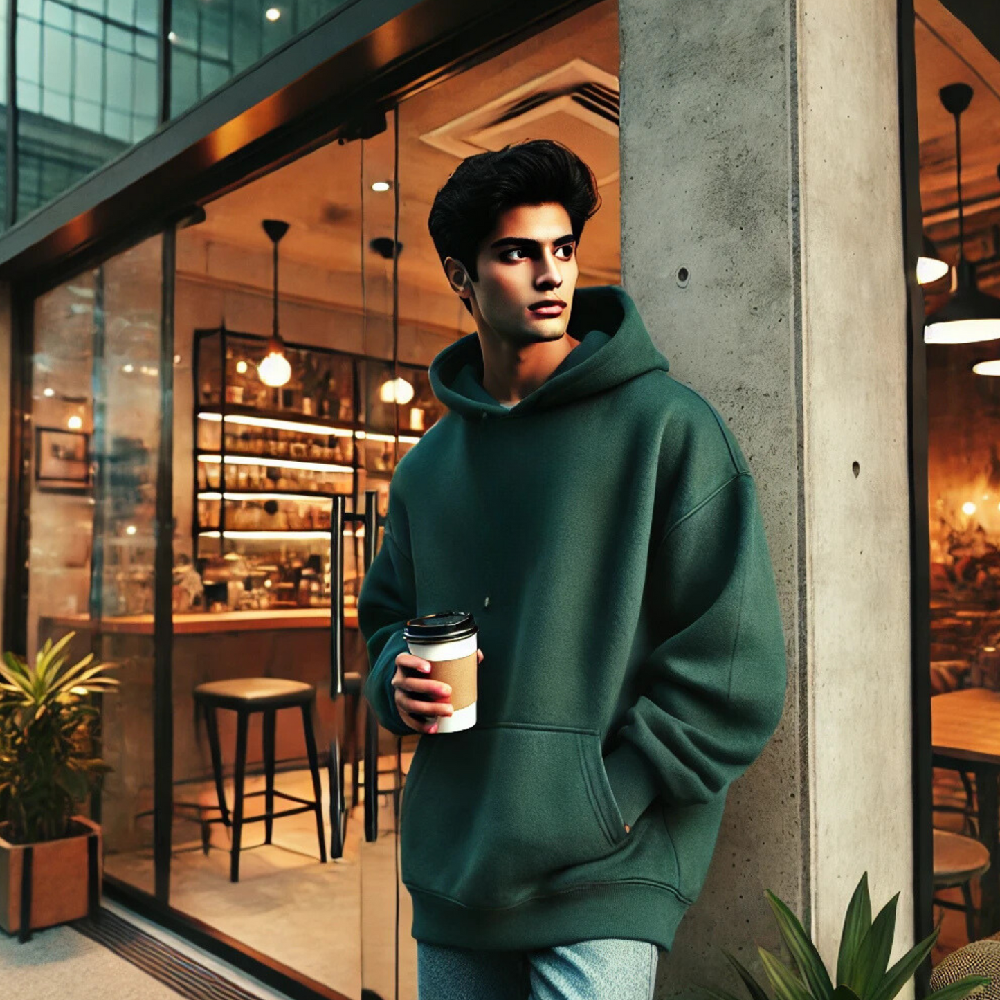 OLIVE SOLID OVERSIZED HOODIE