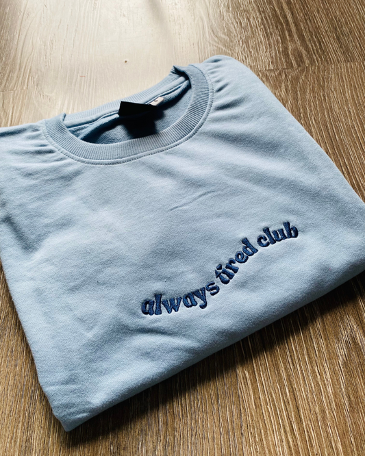 ALWAYS TIRED CLUB EMBROIDERED OVERSIZED TSHIRT IN PALE AQUA