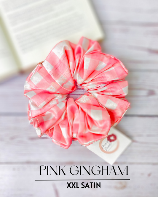 PINK GHINGHAM - PREMIUM SATIN HAIR SCRUNCHIE