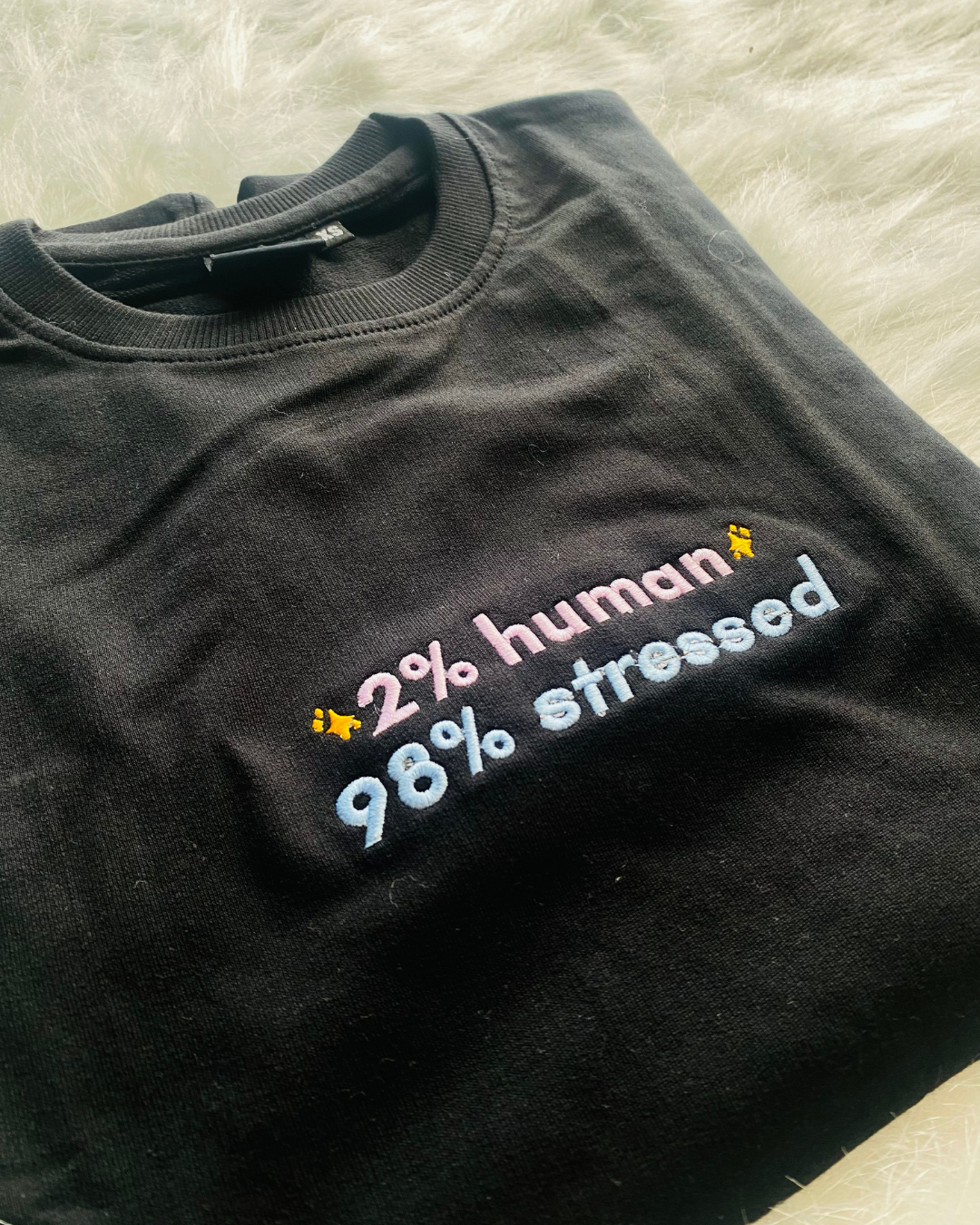 2% HUMAN  EMBROIDERED OVERSIZED TSHIRT IN BLACK