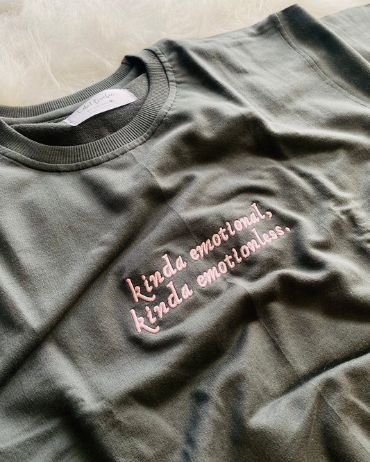 KINDA EMOTIONAL EMBROIDERED OVERSIZED TSHIRT IN STEEL GREY