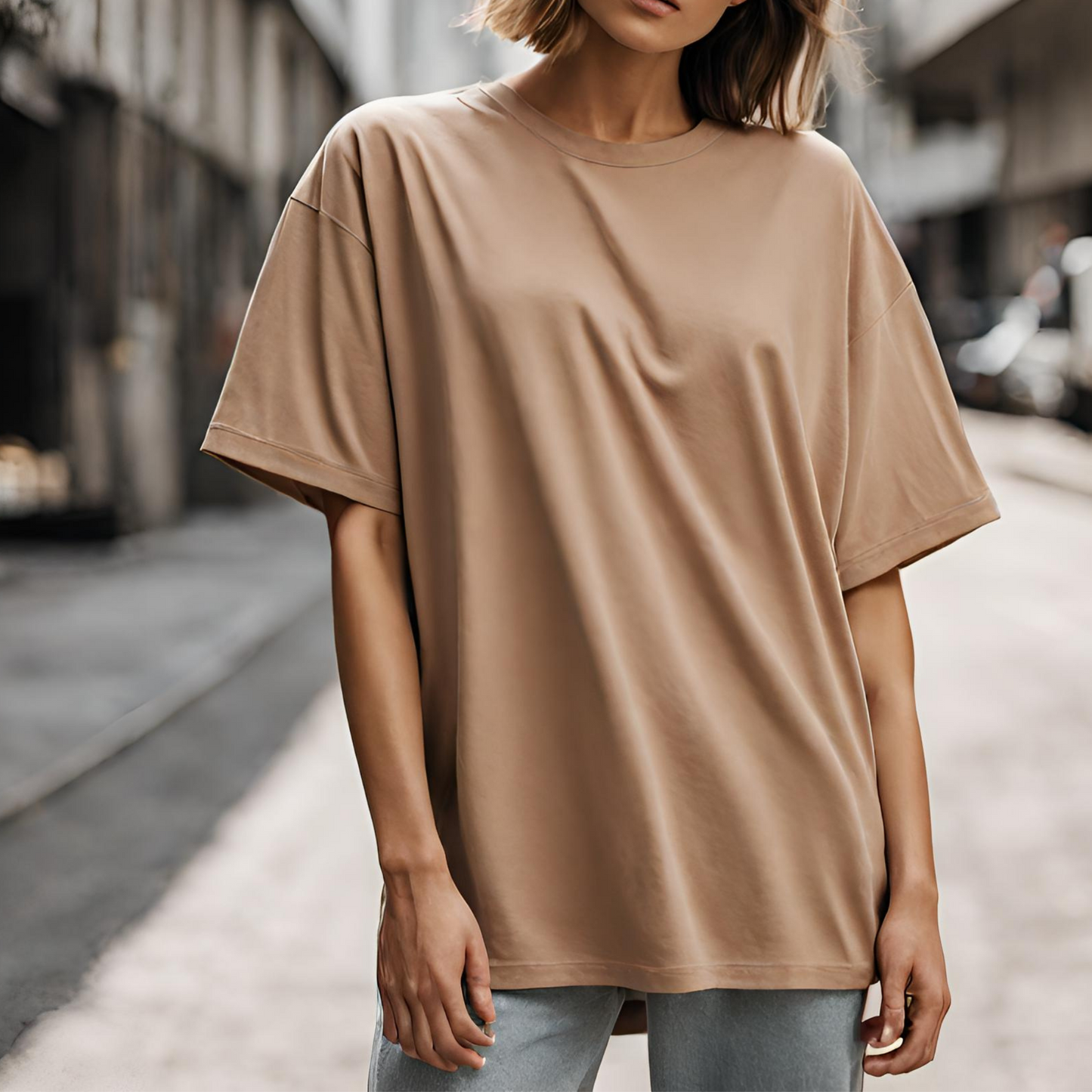 BEIGE - SOLID OVERSIZED TSHIRT