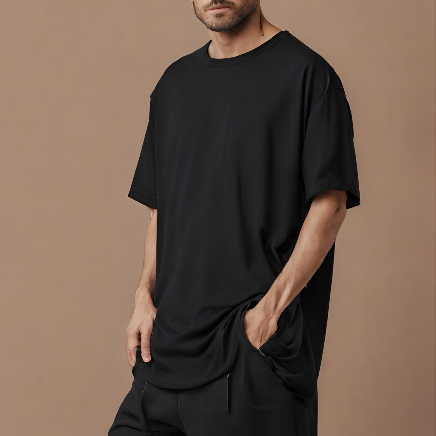 BLACK  - SOLID OVERSIZED TSHIRT