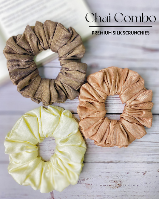 CHAI COMBO - PREMIUM SILK SCRUNCHIES IN MEDIUM