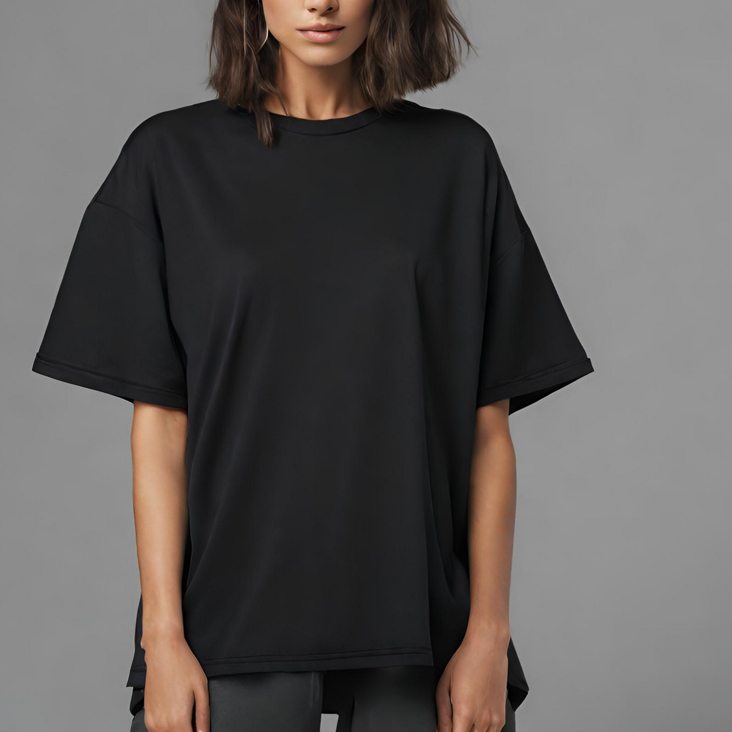 BLACK  - SOLID OVERSIZED TSHIRT