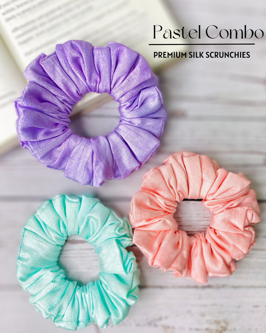 PASTEL COMBO  - PREMIUM SILK SCRUNCHIES IN MEDIUM