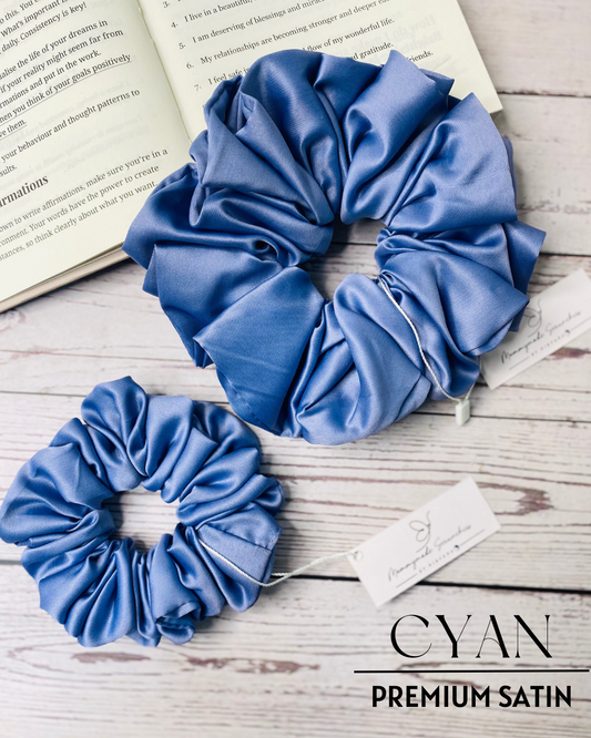 CYAN PREMIUM SATIN SCRUNCHIE