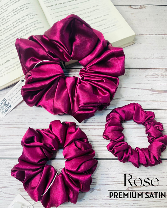 ROSE SOLID PREMIUM SATIN SCRUNCHIES