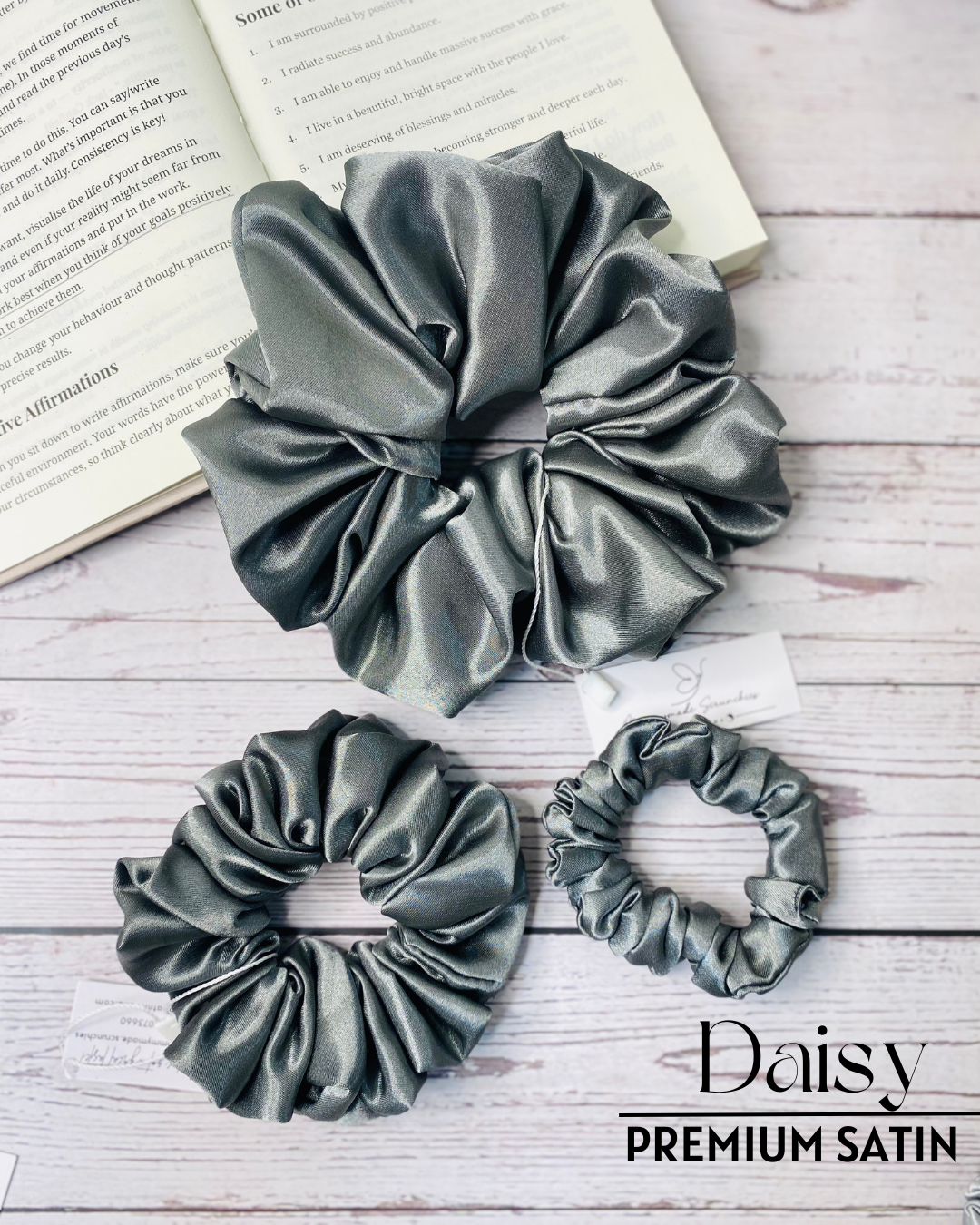 DAISY  SOLID PREMIUM SATIN SCRUNCHIES