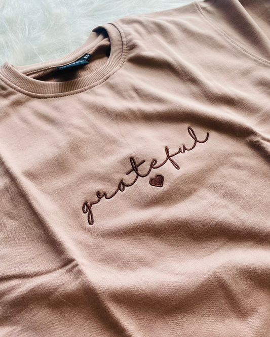 GRATEFUL DREAM EMBROIDERED OVERSIZED TSHIRT IN LATTE