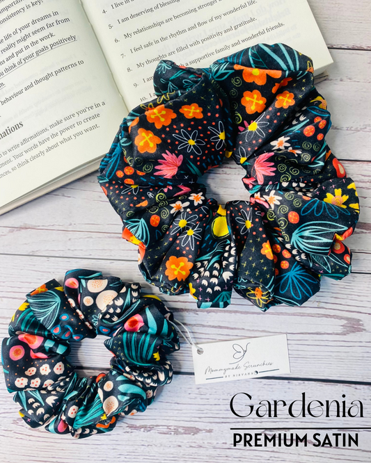 GARDENIA PREMIUM PRINTED SATIN SCRUNCHIE