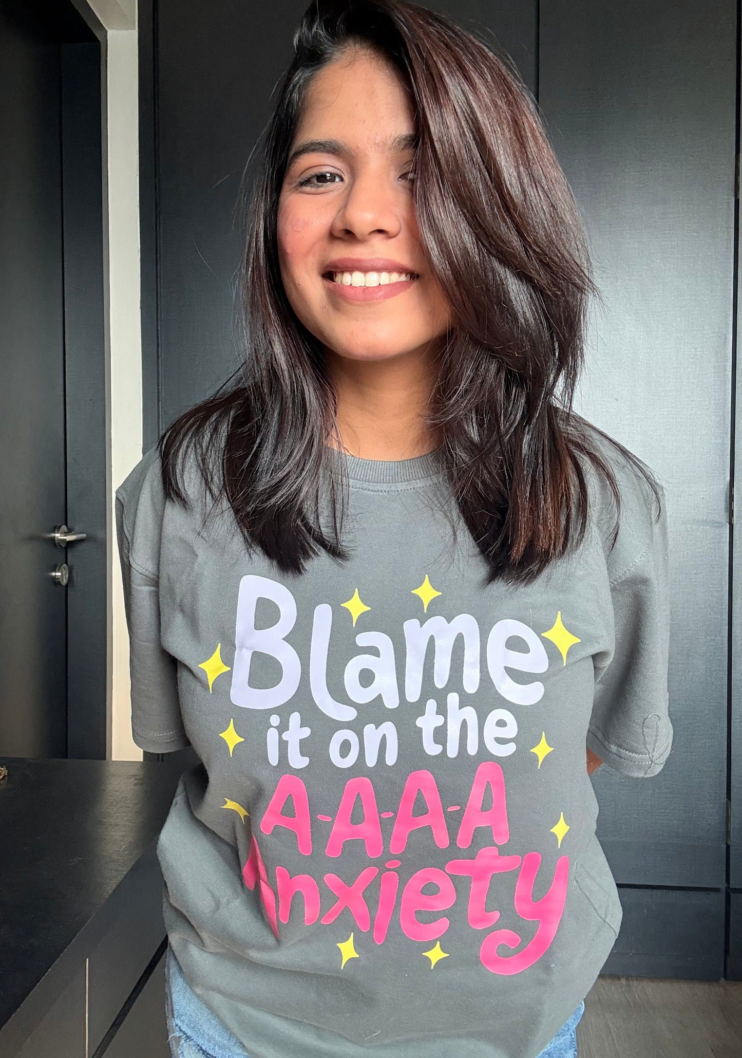 Blame it on Anxiety Oversized Steel Grey Tshirt